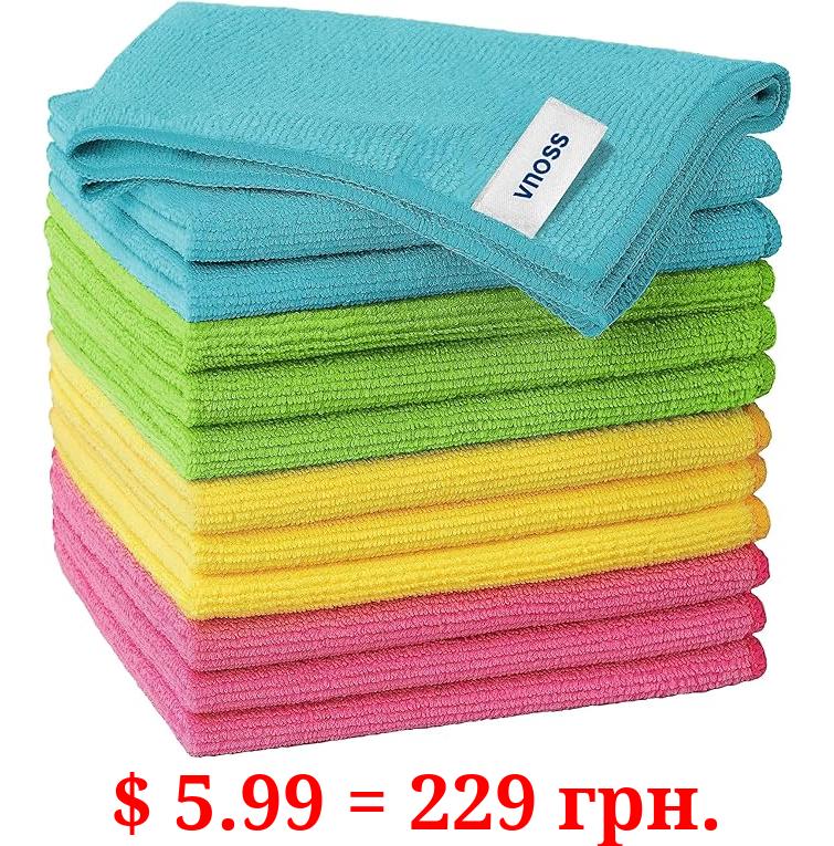 Vnoss Microfiber Cleaning Cloth, Pack of 12 Cleaning Rag, Super Absorbent and Lint Free Cleaning Towels with 4 Color Assorted, 12"X12"(Blue/Green/Yellow/Pink)