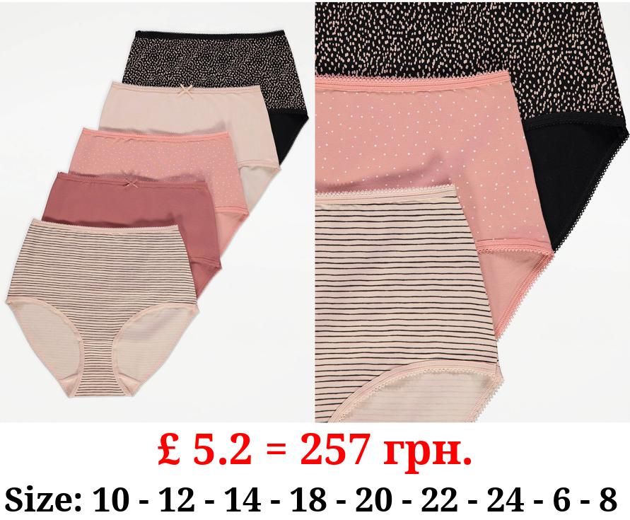 Spot Stripe Full Brief Knickers 5 Pack