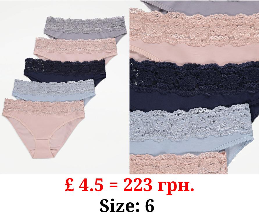 High Leg Lace Top Knickers 5 Pack