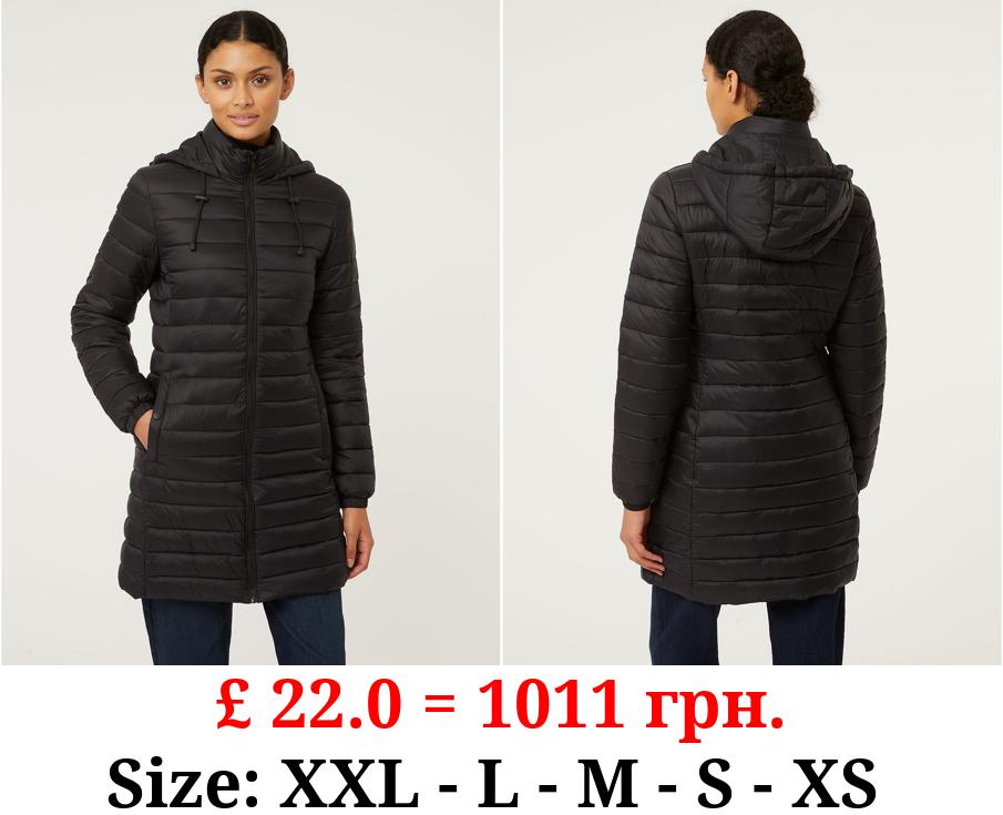 Black Hooded Padded Longline Coat