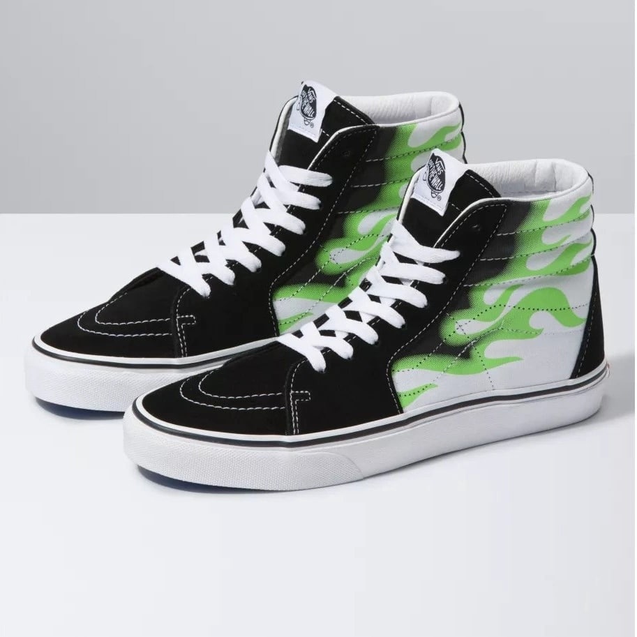 Vans high. Vans sk8 Hi Green Flame. Белые vans Green Flame sk8-Hi. Vans sk8 Hi Flame Black. Vans sk8-Hi reissue Flame.