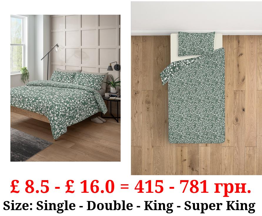 Green Shadow Floral Reversible Duvet Cover Set