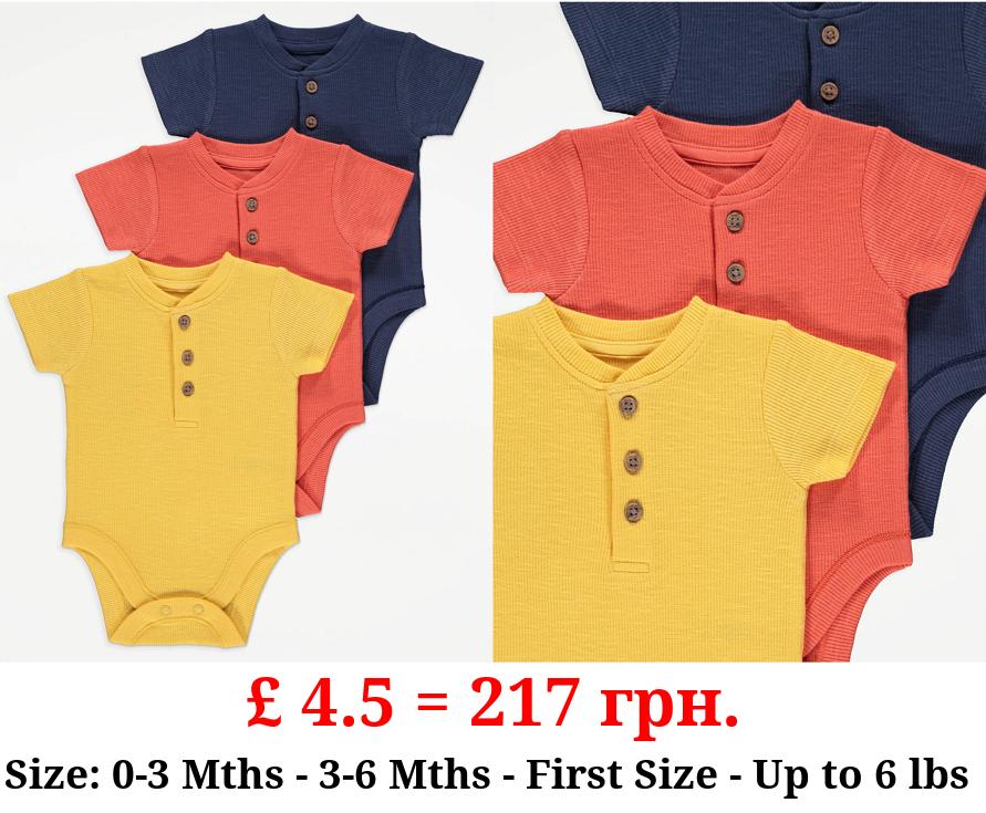 Ribbed Button Bodysuits 3 Pack