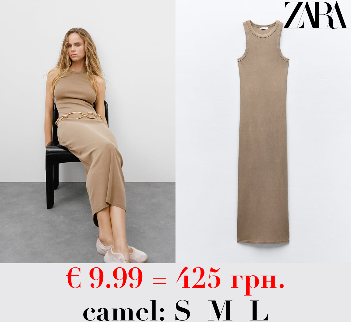 WASHED-EFFECT RIBBED FITTED DRESS