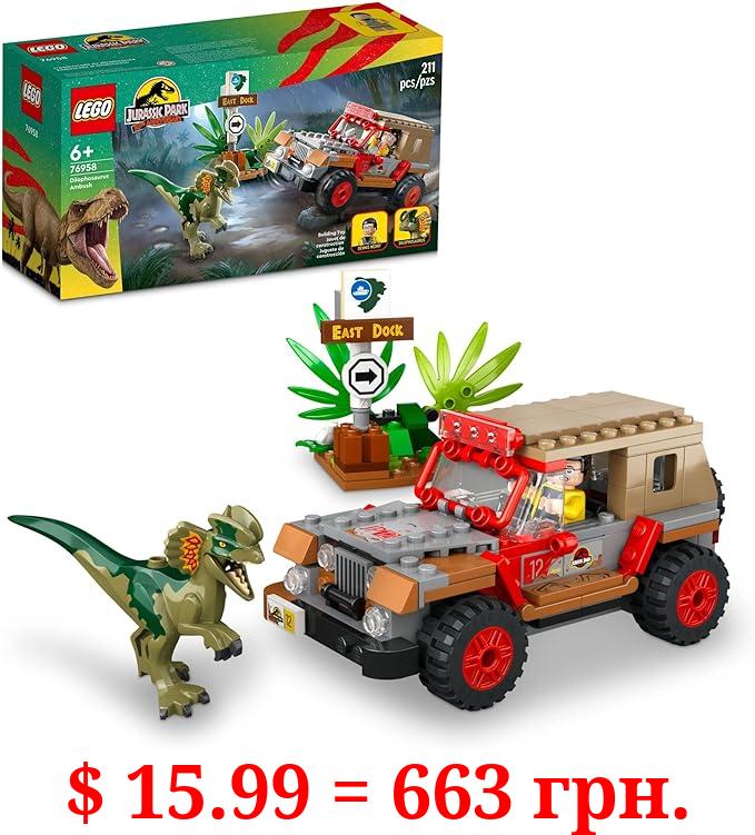 LEGO Jurassic Park Dilophosaurus Ambush 76958 Building Toy Set for Jurassic Park 30th Anniversary, Dinosaur Toy with Dino Figure and Jeep Car Toy; Gift Idea for Grandchildren and Kids Ages 6 and Up