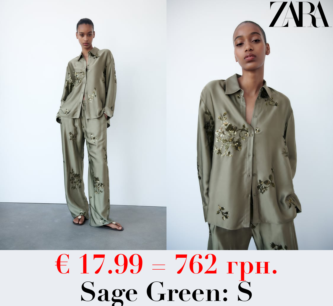 SEQUINNED SATIN SHIRT