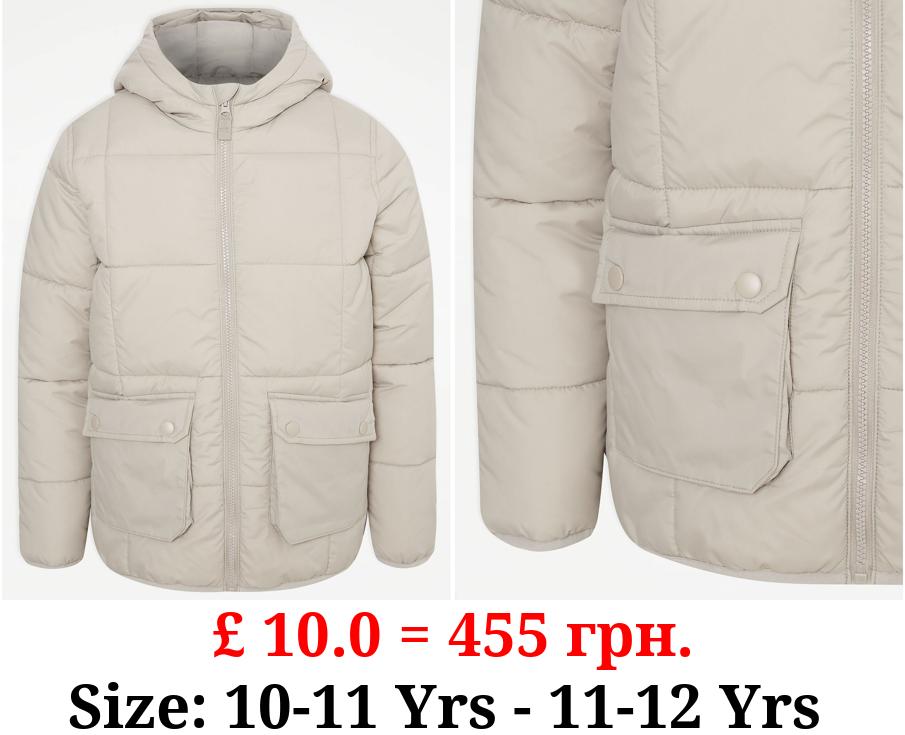Stone Hooded Padded Coat
