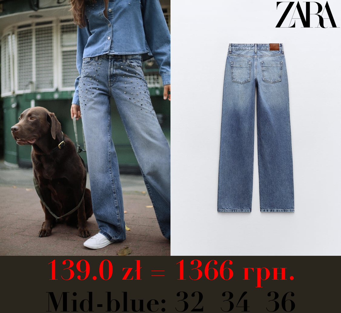 Z1975 STRAIGHT-CUT HIGH-WAIST FULL-LENGTH JEANS WITH RHINESTONES