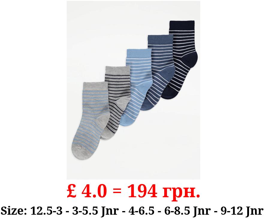 Blue Striped Cotton Rich Ankle Socks 5 Pack