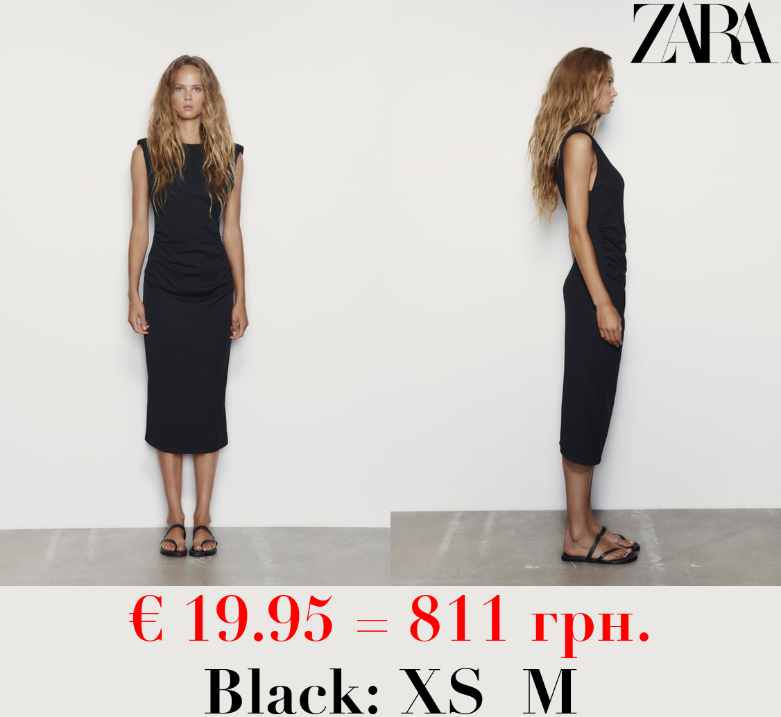 FITTED MIDI DRESS WITH PADDED SHOULDERS