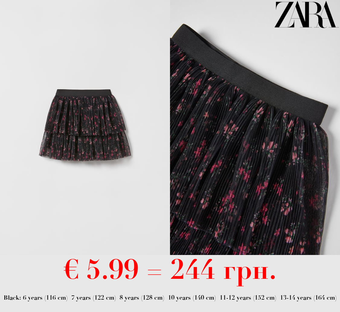 FLORAL PLEATED TULLE SKIRT