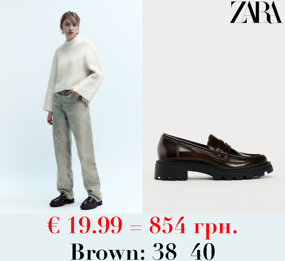 DISTRESSED-EFFECT TRACK-SOLE LOAFERS