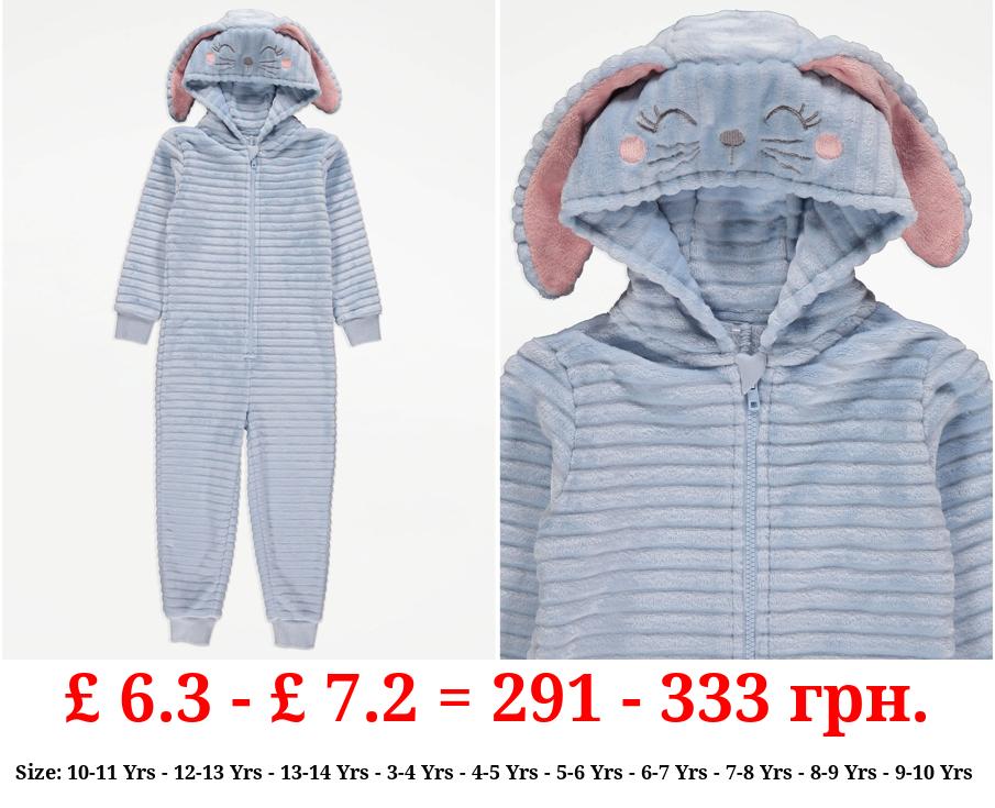 Blue Bunny Fleece Hooded Onesie