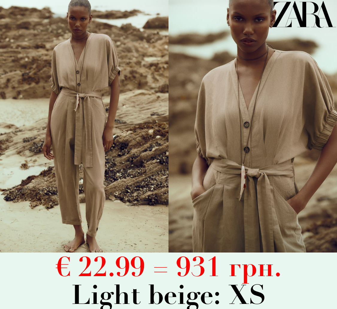 LINEN BLEND JUMPSUIT WITH BELT