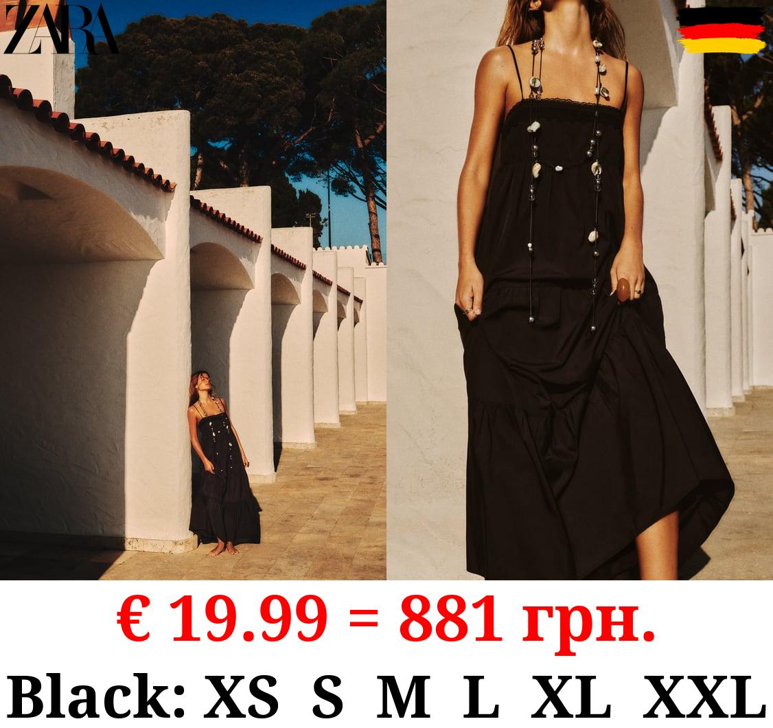 CONTRAST POPLIN TIERED MIDI DRESS