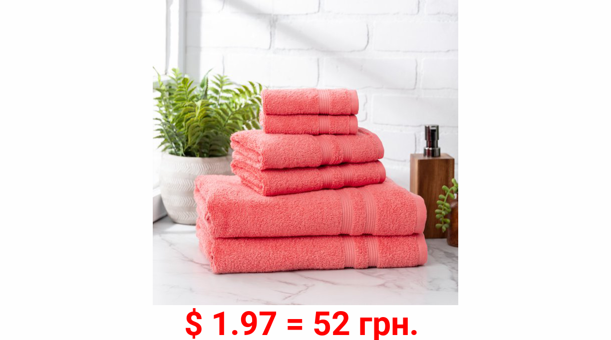 Mainstays Performance 6-Piece Towel Set, Solid Island Coral
