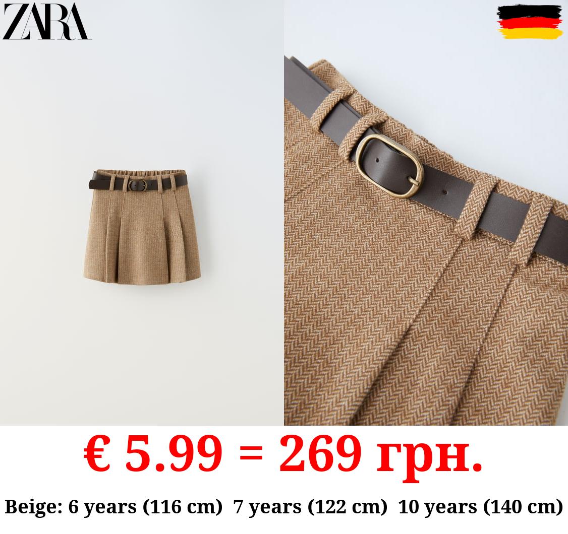 HERRINGBONE BERMUDA SKORT WITH BELT