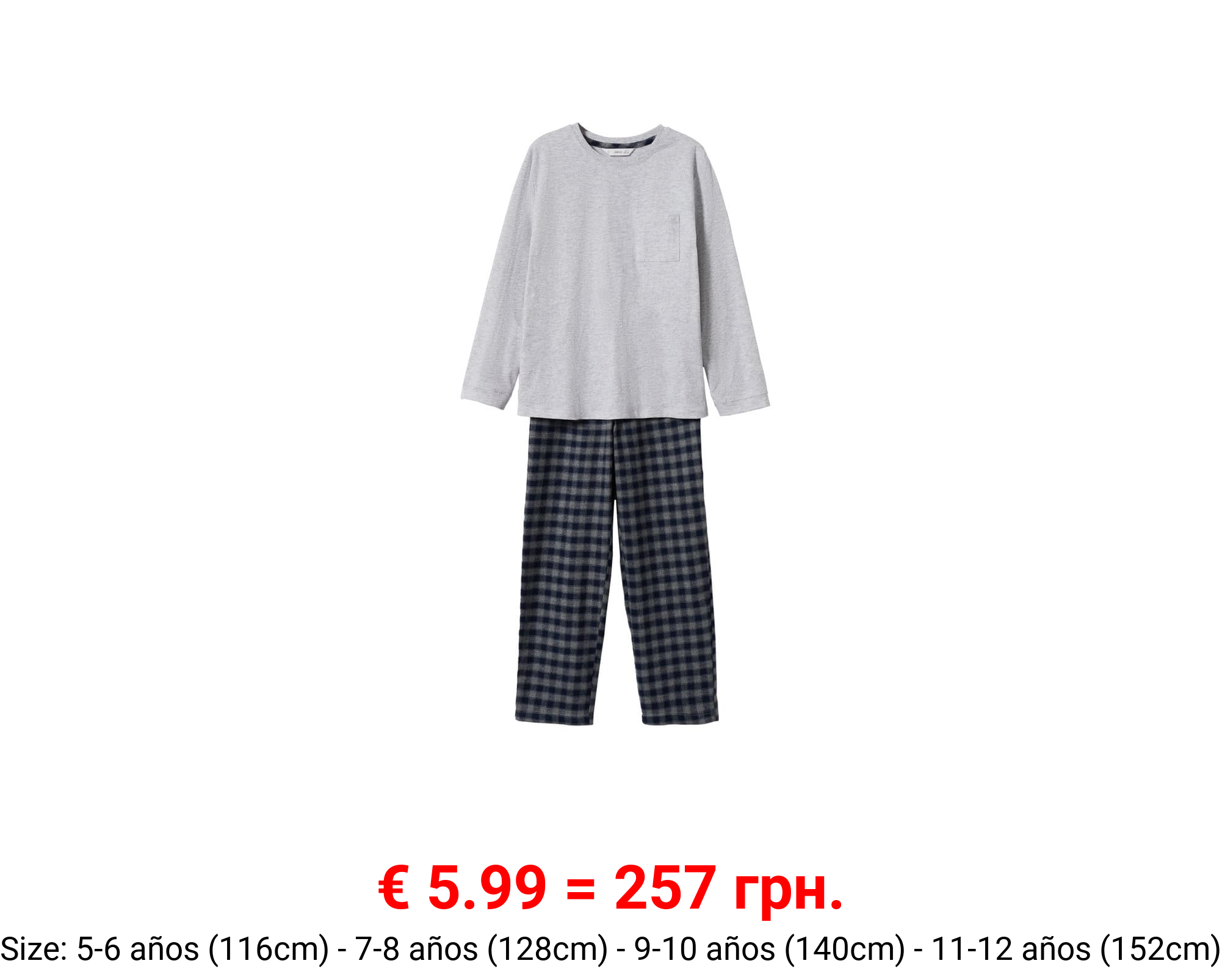 Pijama dos piezas largo cuadros