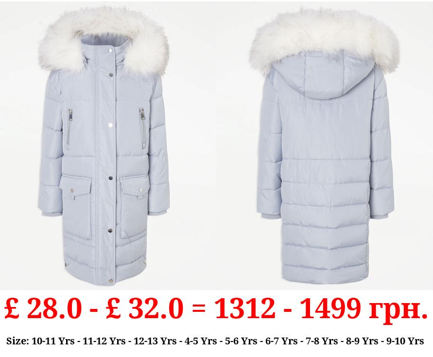 Light Blue Longline Padded Parka Coat