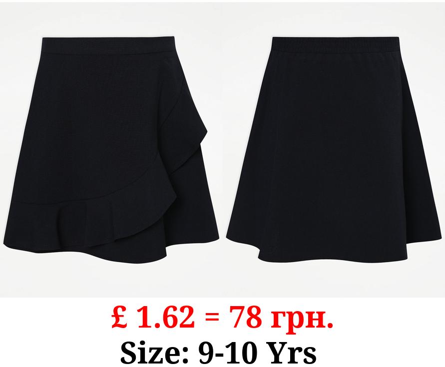 Girls Navy Frill Flippy School Skirt