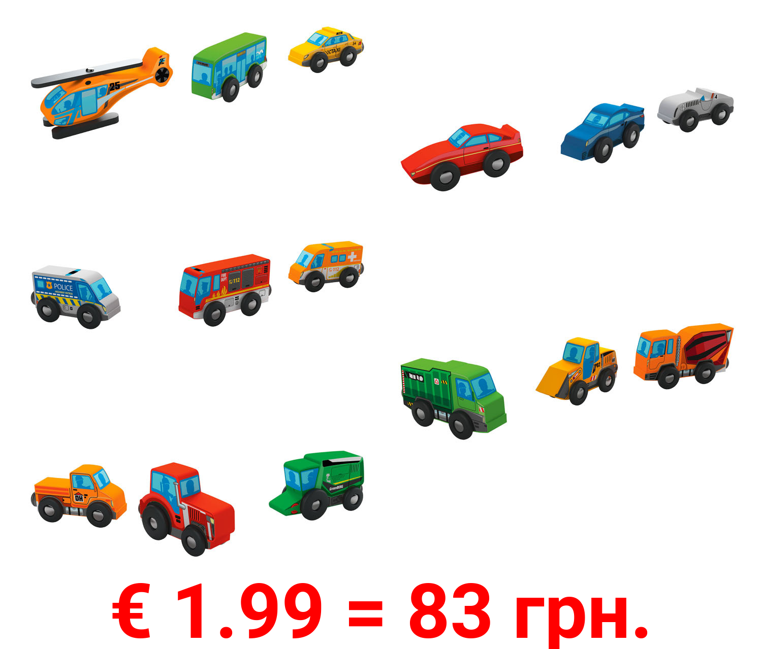 Playtive Holz Fahrzeug-Sets, 3-teilig, Modell 2021