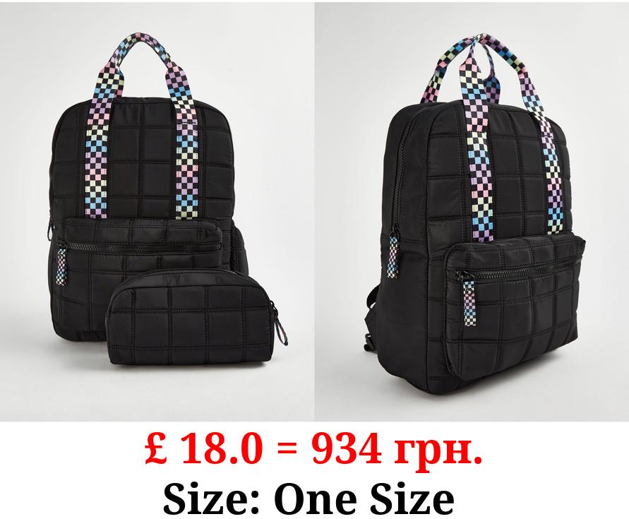 Pastel Check Quilted Rucksack and Pencil Case Set