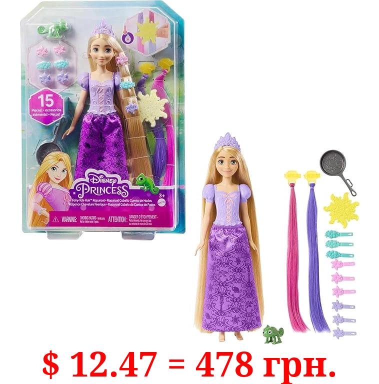 Mattel Disney Princess Toys, Rapunzel Doll with Color-Change Hair Extensions and Hair-Styling Pieces, Inspired by the Mattel Disney Movie, Medium