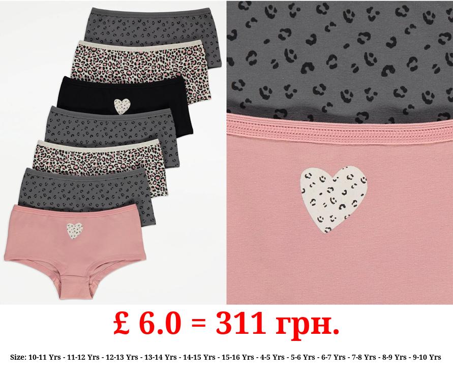 Animal Print Heart Short Knickers 7 Pack