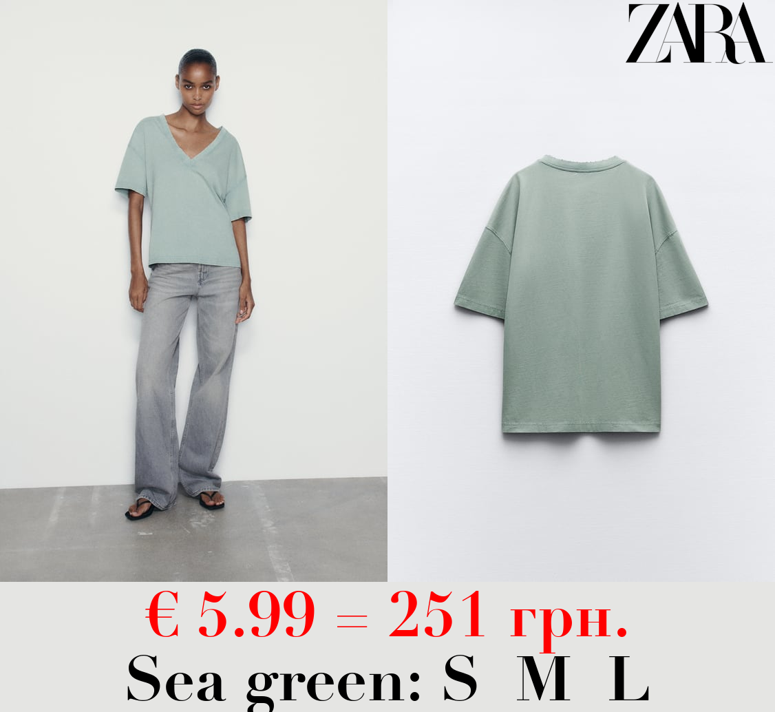 FADED-EFFECT V-NECK T-SHIRT