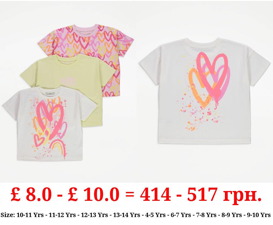 Bright Graffiti Heart T-Shirts 3 Pack