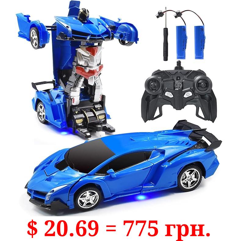Jeestam RC Car Robot for Kids Transformation Car Toy, Remote Control Deformation Vehicle Model with One Button Transform 360°Rotating Drifting 1:18 Scale, Best Gift for Boys and Girls (Blue)