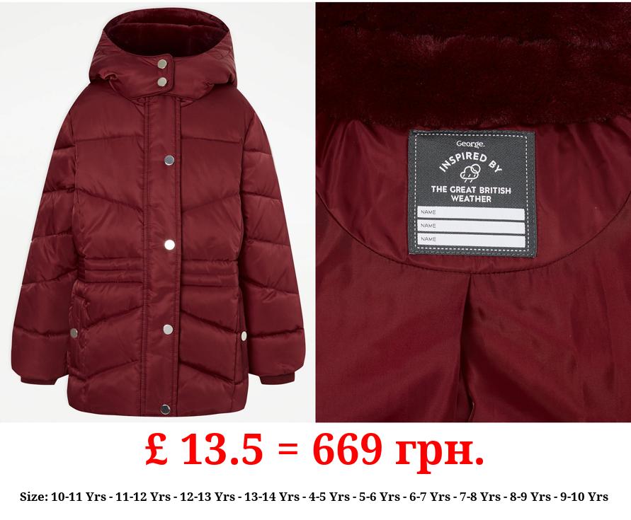Burgundy Hooded Padded Coat