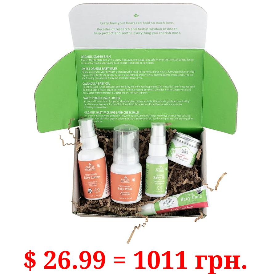 Earth Mama A Little Something for Baby Gift Set Safe Skin Care Essentials for Newborn Baby Shower, 5-Piece Set (Packaging May Vary)