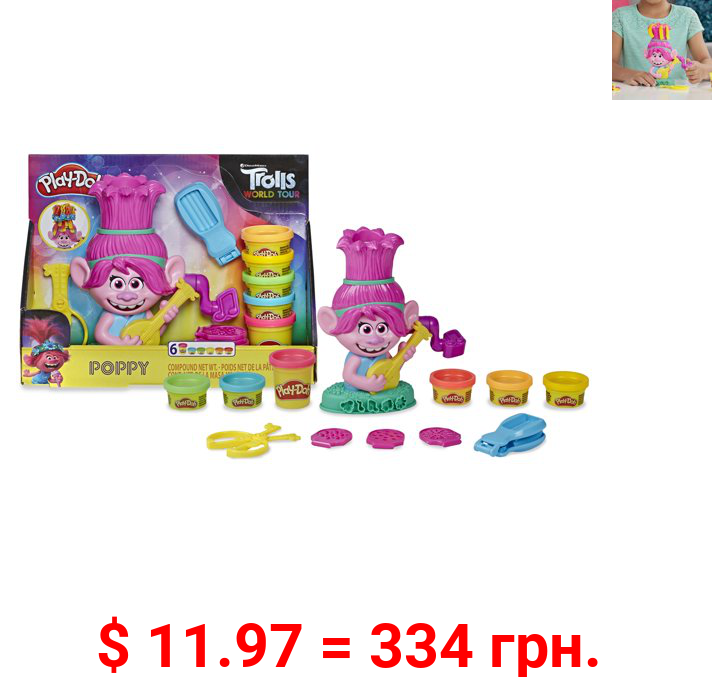 Play-Doh Trolls World Tour Rainbow Hair Poppy with 6 Cans (7 oz), for Ages 3 and Up
