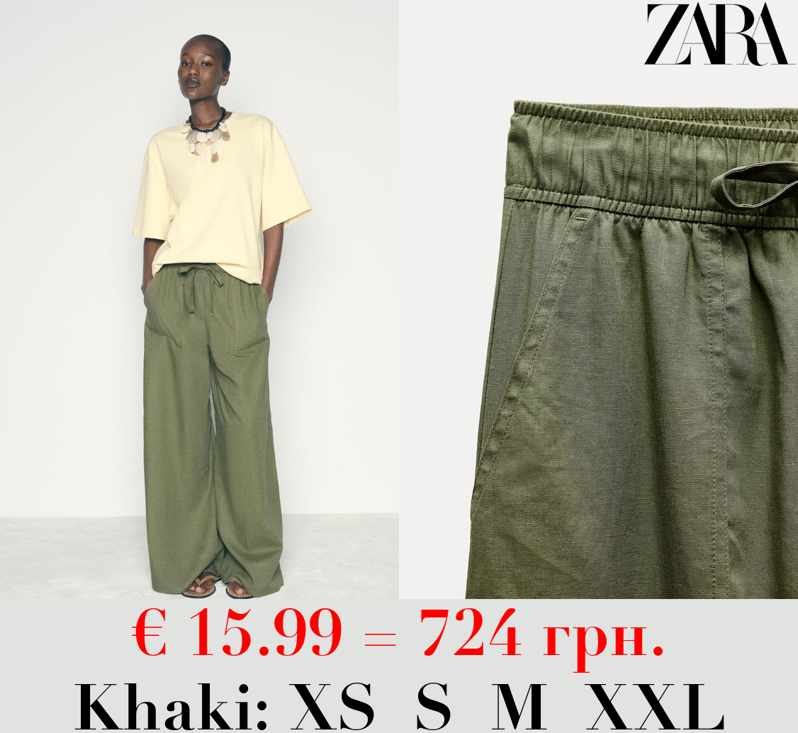 WIDE-LEG LINEN-BLEND TROUSERS