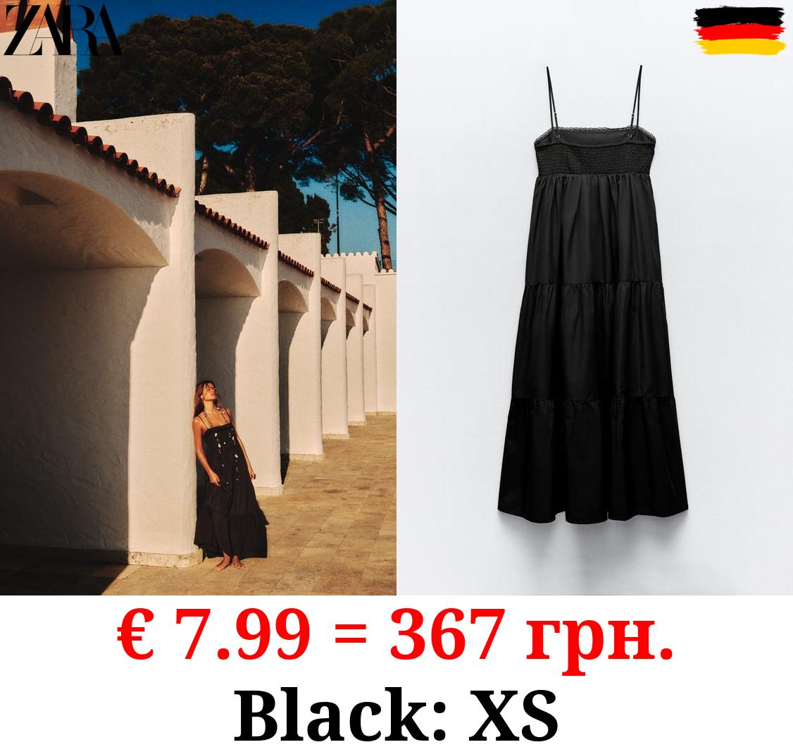 CONTRAST POPLIN TIERED MIDI DRESS