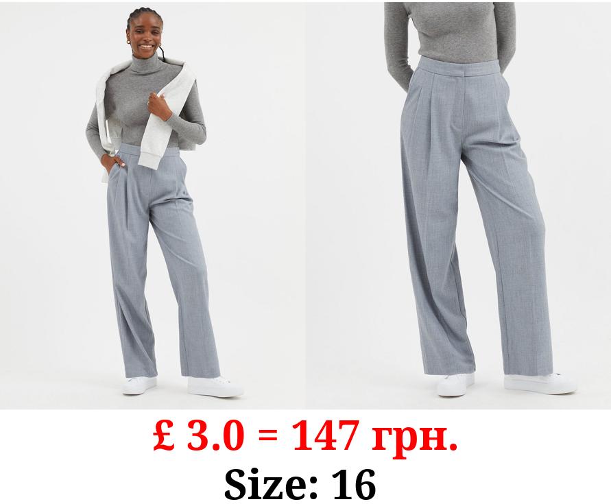 Grey Pleated Wide Leg Trousers