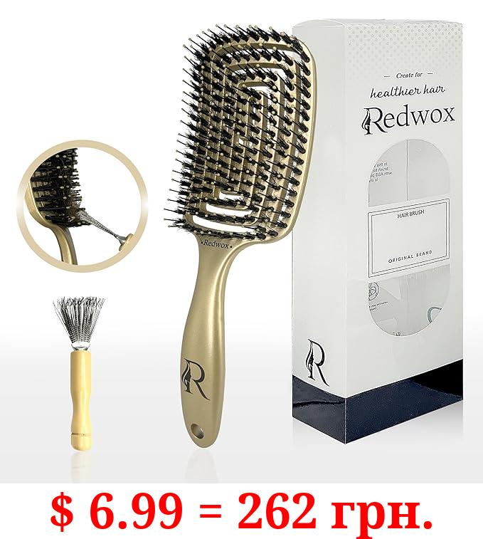 Redwox - Boar Bristle Hair Brush - Detangling, Styling, Scalp Massage - For All Types (Curly, Thick..) - An Essential Accessories For Hair care - Hairbrushes For Women, Men and Kids