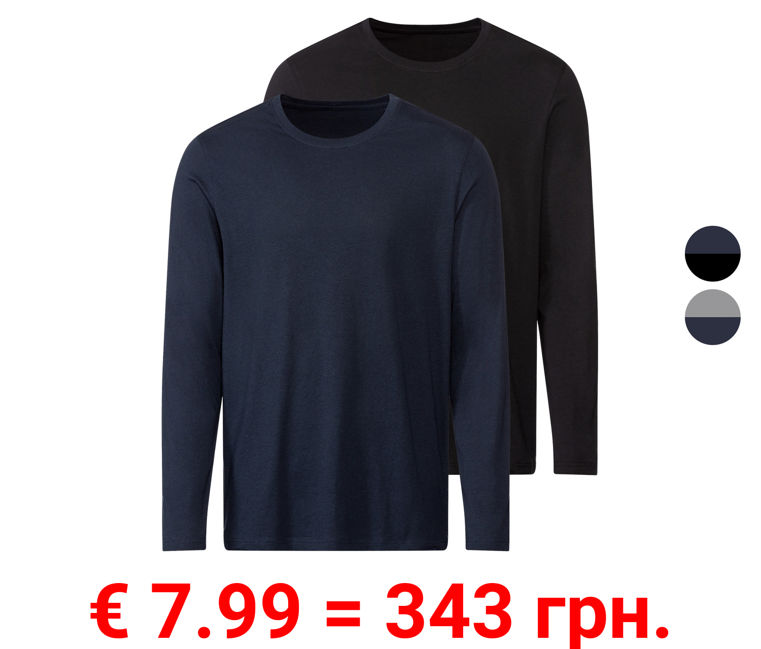 LIVERGY® Herren Langarmshirt, 2 Stück, mit Rundhalsausschnitt