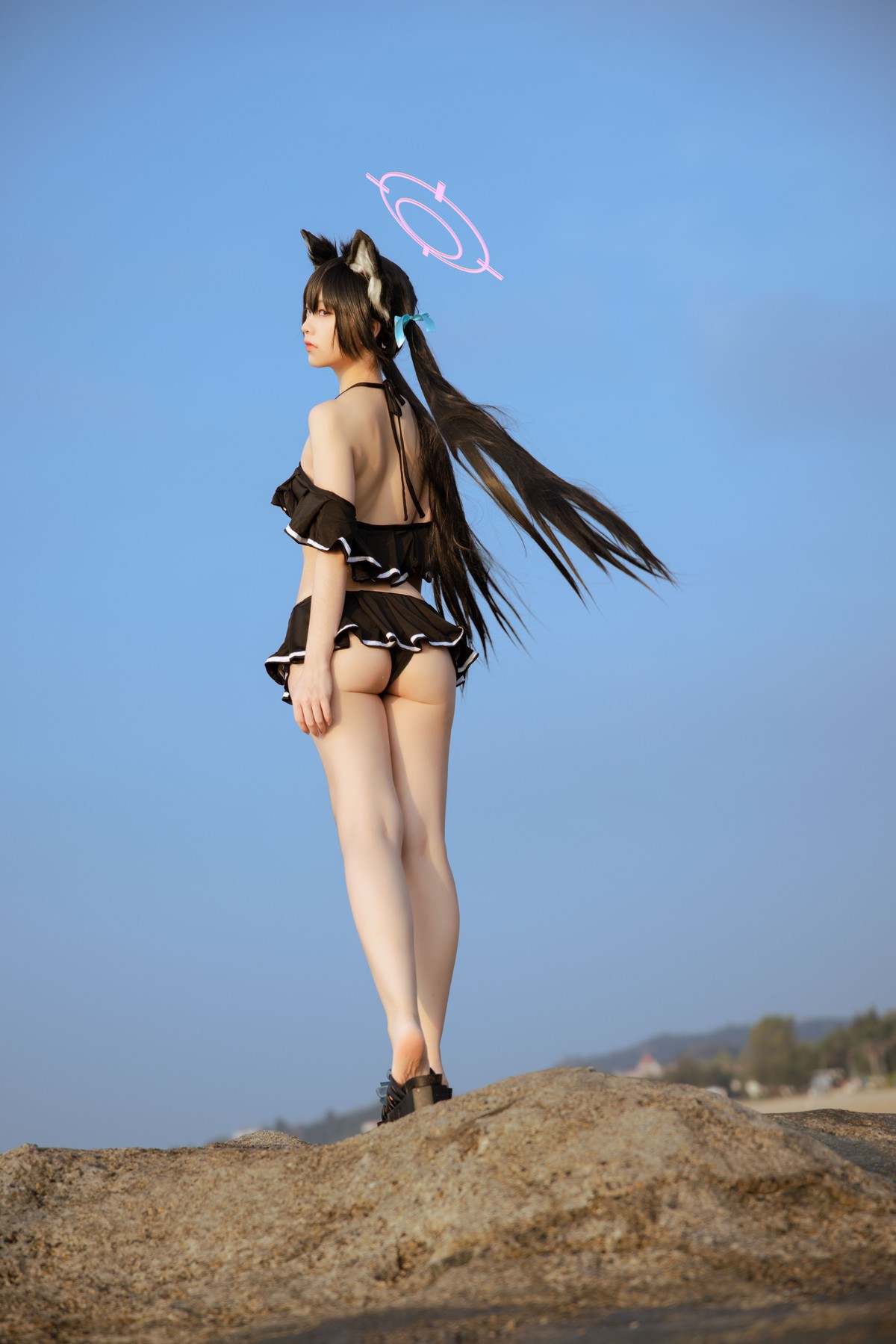 Cosplay G44不会受伤 碧蓝档案 黑見芹香 海边泳装 15