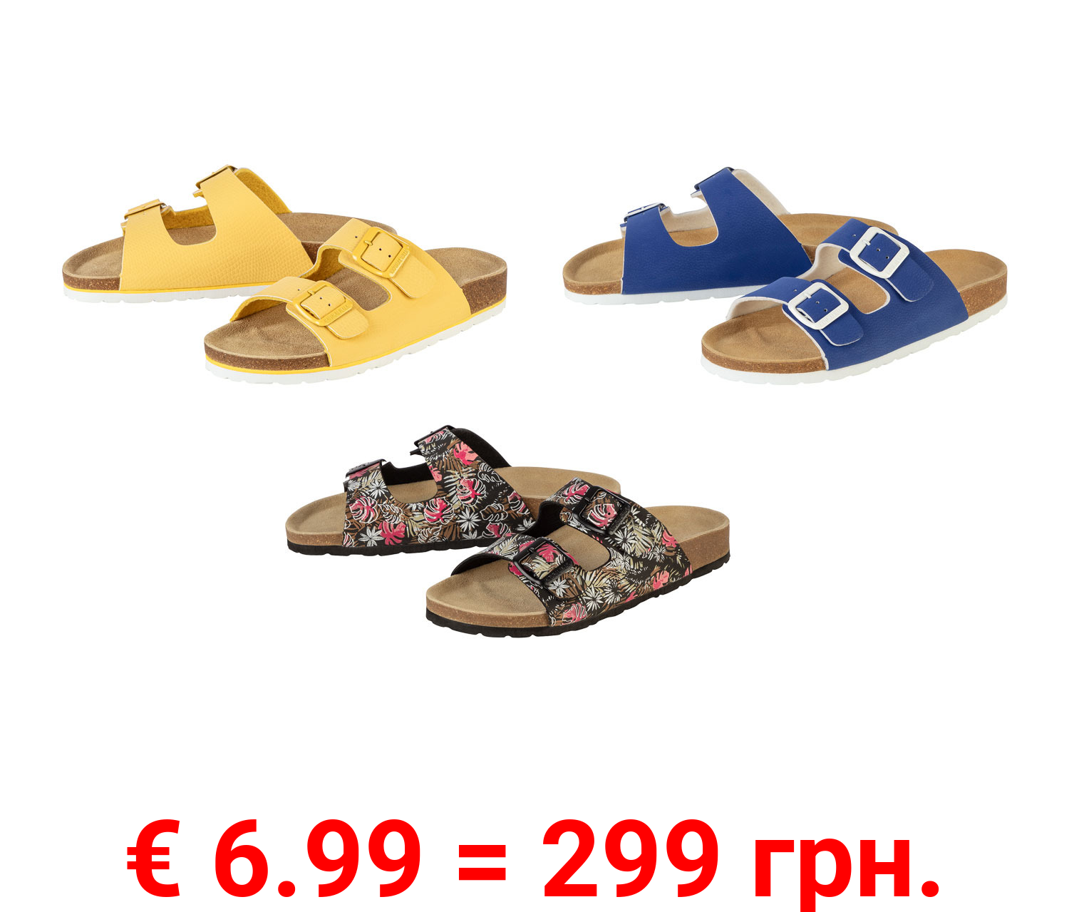 esmara® Damen Pantolette Tieffußbett mit verstellbaren Schnallen