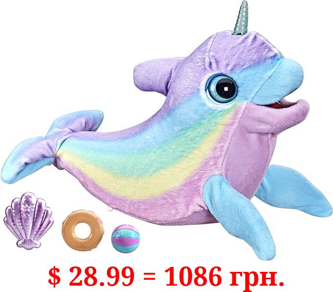 FurReal Wavy The Narwhal Interactive Animatronic Plush Toy, Electronic Pet, 80+ Sounds and Reactions, Rainbow Plush, Ages 4 and Up