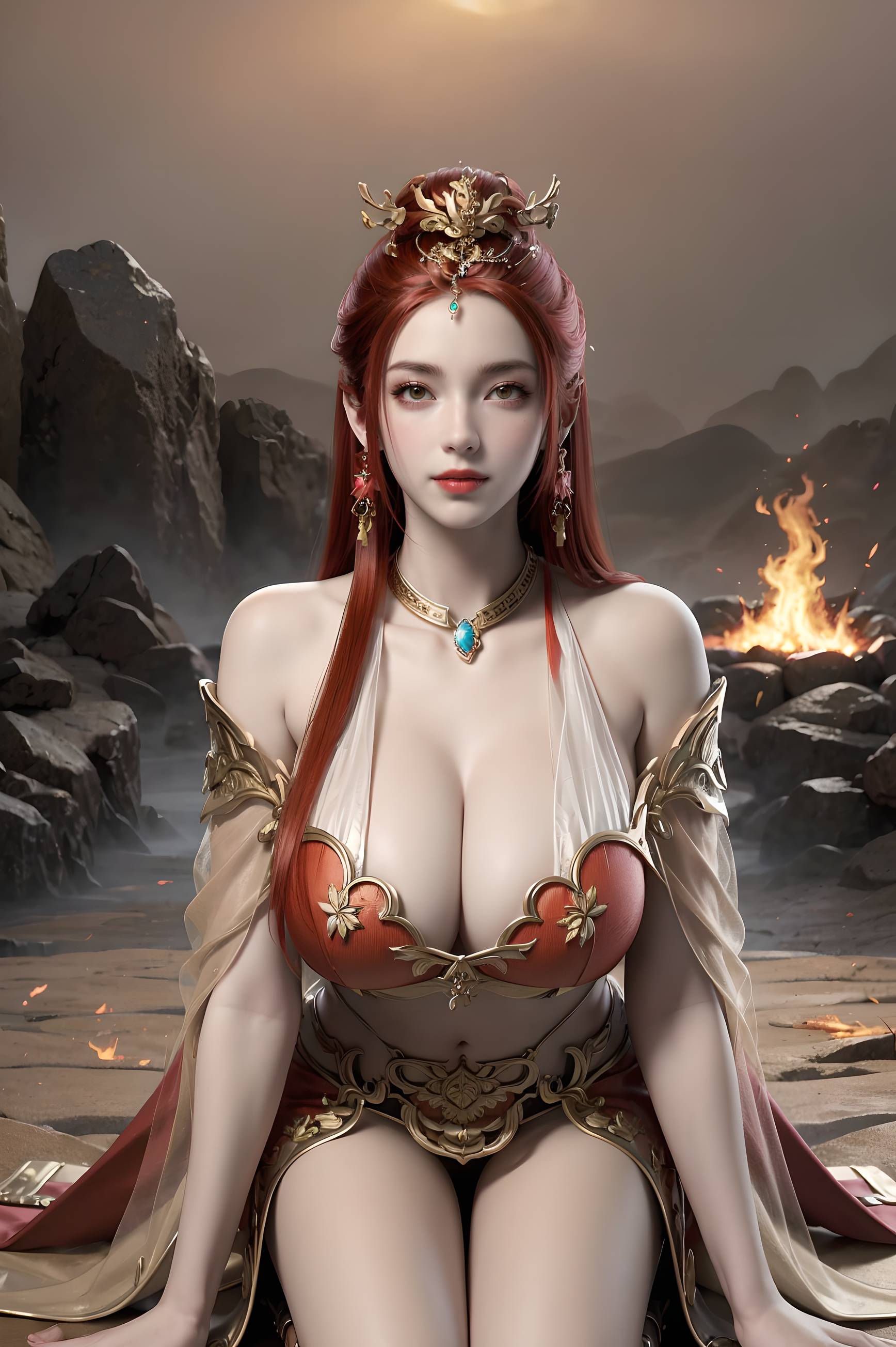 图片[15]-完美世界-曼珠沙华 户外红色礼服-六色网
