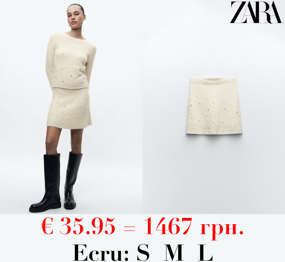 KNIT MINI SKIRT WITH FAUX PEARLS