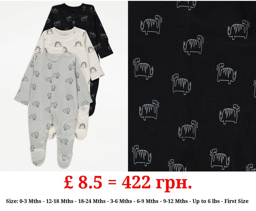 Dinosaur Long Sleeve Sleepsuits 3 Pack