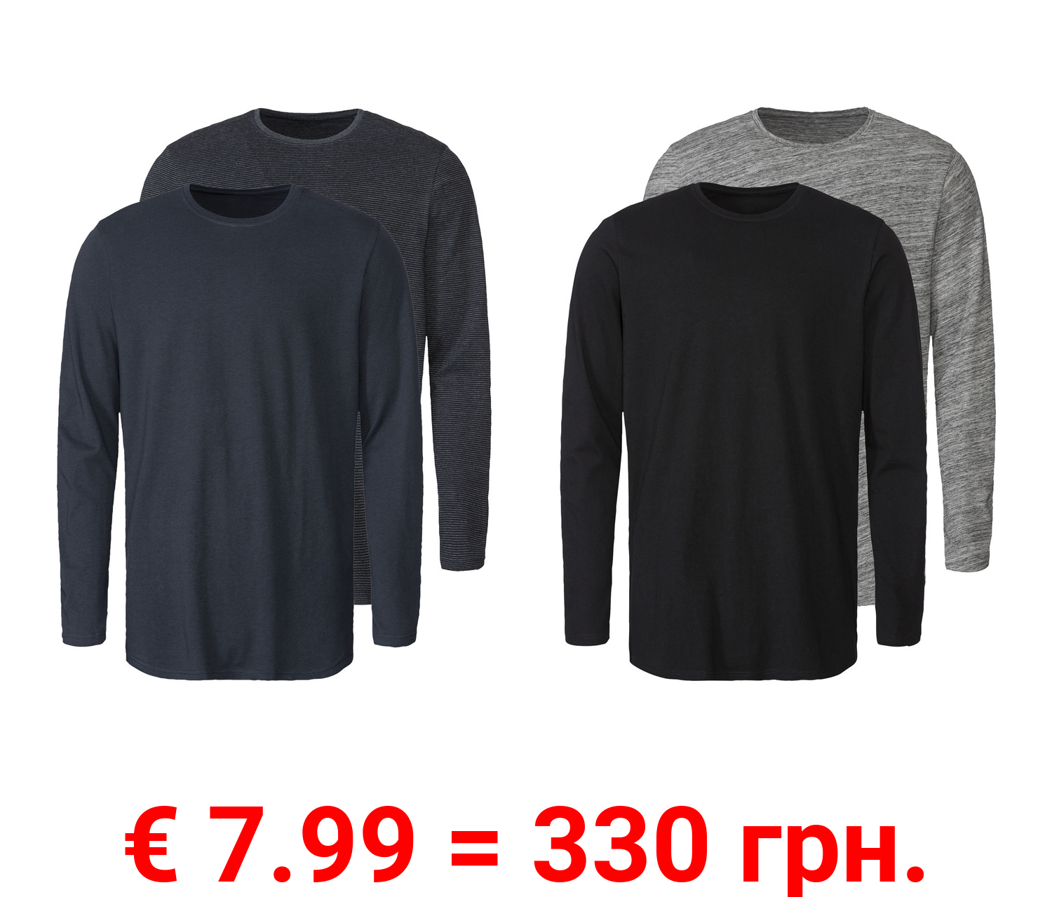 LIVERGY® Herren Langarmshirts, 2 Stück, mit Rundhalsausschnitt