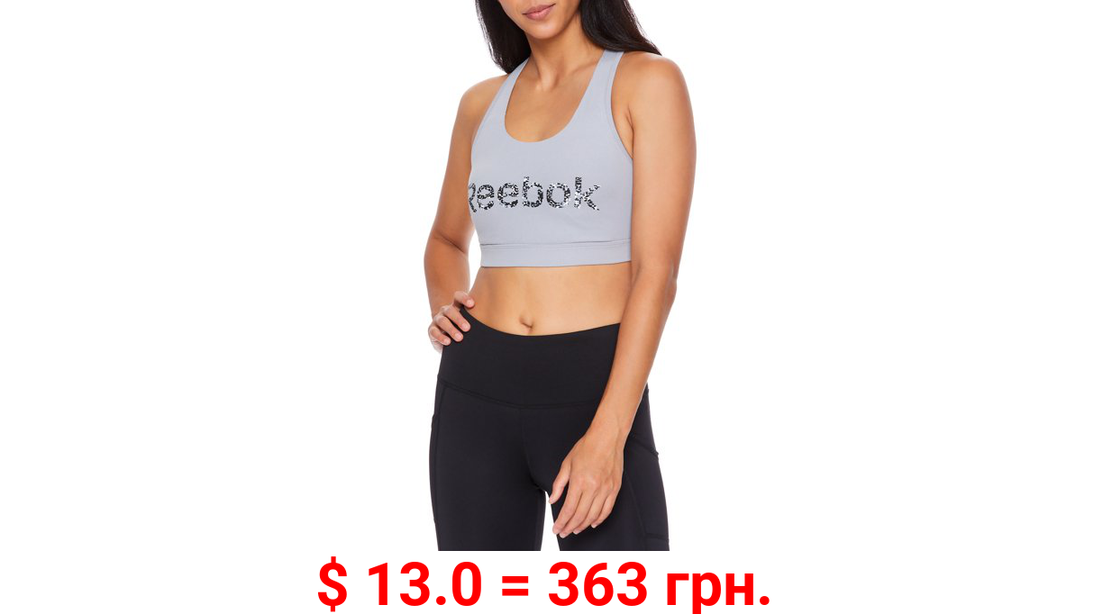 Reebok Womens Medium Impact Strappy Racerback Graphic Bra with Removable Cups, Size XS-XXXL
