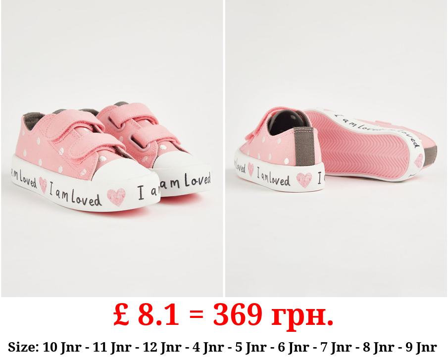 Pink Canvas Embroidered Two Strap Trainers