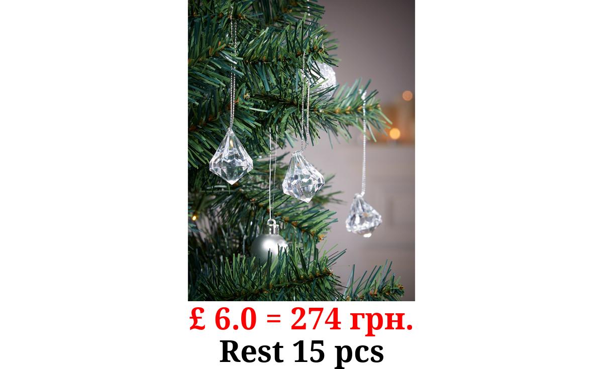 Clear Diamond Drop Christmas Tree Baubles 24 Pack