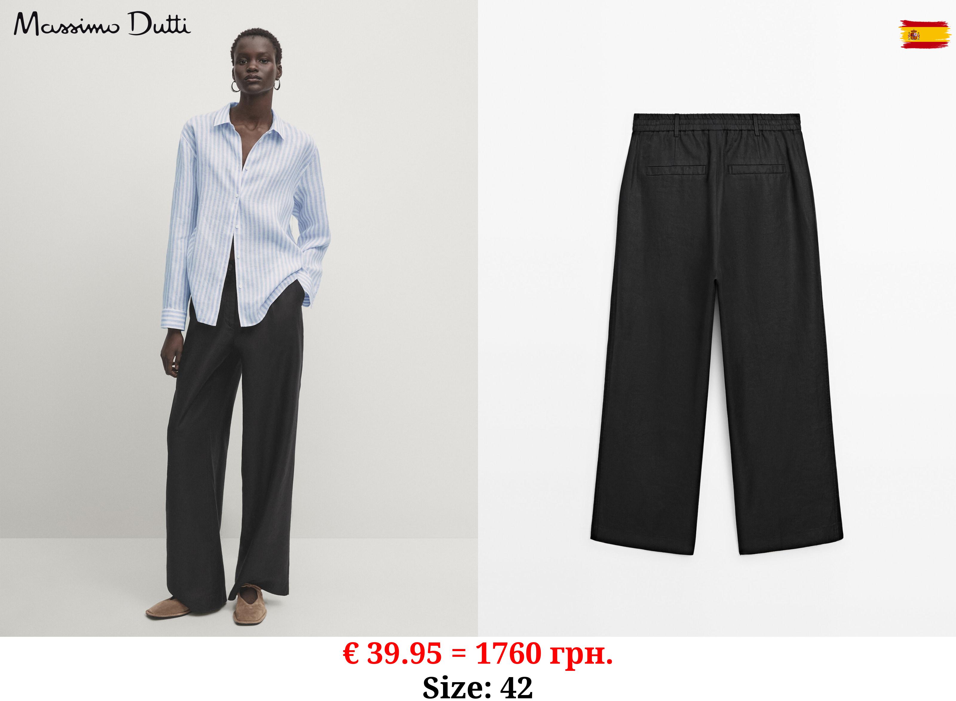 Wide-leg linen trousers BLACK